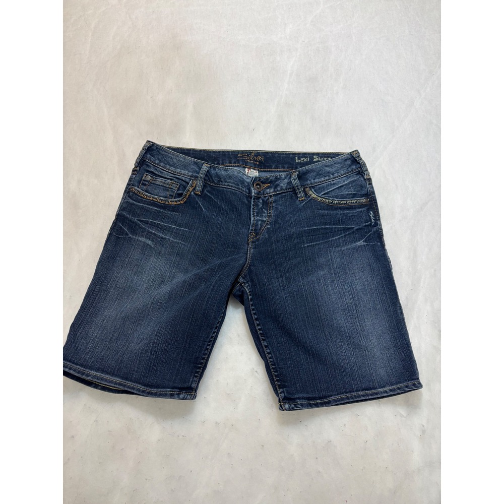 Silver Jeans Co Lexi Bermuda Shorts Womens‎ Size 31 Dark Wash Distressed Denim